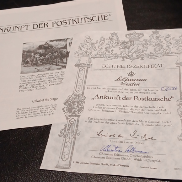 # Collector's plate 'Ankunft Der Postkutsch' 'Arrival of the Stagecoach ' F6687 - Picture 3 of 4